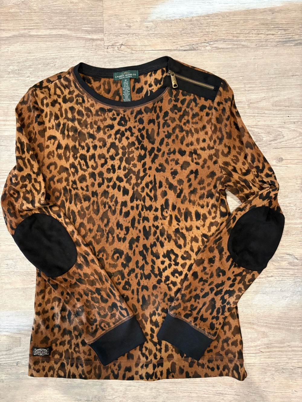 Ralph Lauren Leopard Print Long Sleeve Top in Brown and Black